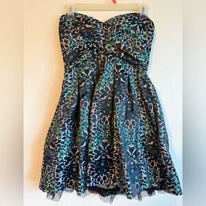 BCBGMaxAzria Strapless Mini Dress in Black, Blue, and Green